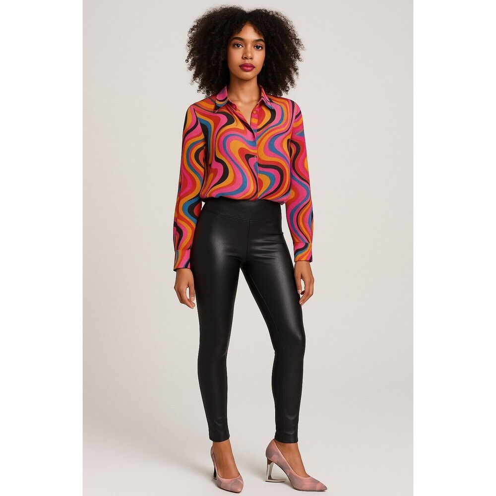 SPANX Leggings Women’s LARGE Black Faux Leather Stretch Pull On Shiny Pants